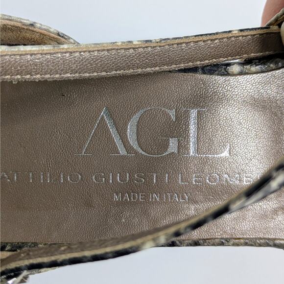 AGL Italian Snakeskin Low Block Heel D'Orsay Pumps Gray Python Print - Picture 3 of 13